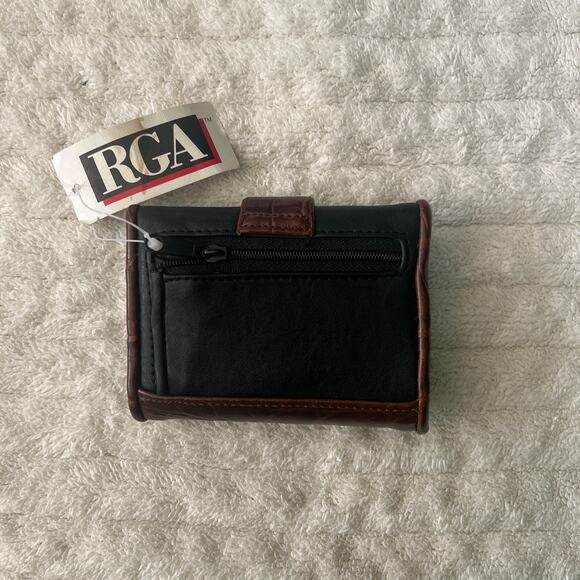 RGA Vintage Black Brown Croc Trim Trifold Wallet R5064 Brass Snap - Picture 3 of 10